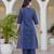 Women blue cotton delicate sequence and moti embellishments on neckline kurta set