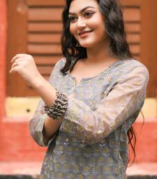 Women grey pure handblock kota doriya beautiful hand  sequence  work.  kurta set