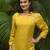Women yellow premium crystal silk subtle chid and moti cutdana work on the collar and near the hemline kurta set