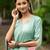 Women sea green premium crystal silk fine hand embroidery thread running stitch work on the neckline and hem, kurta set