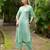 Women sea green premium crystal silk fine hand embroidery thread running stitch work on the neckline and hem, kurta set