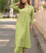 Women green premium crystal silk enhanced with fine sitara and thread work   kurta set