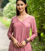 Women dusty rose pink premium crystal silk enhanced  kurta set