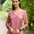 Women dusty rose pink premium crystal silk enhanced  kurta set