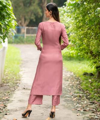 Women dusty rose pink premium crystal silk blend enhanced kurta set 2