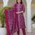 Women magenta cotton delicate sequence and moti embellishments on neckline, kurta set