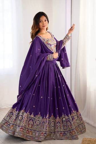 Purple crepe silk lehenga choli for women