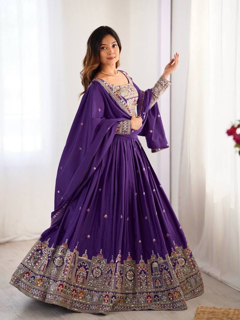 Purple crepe silk lehenga choli for women