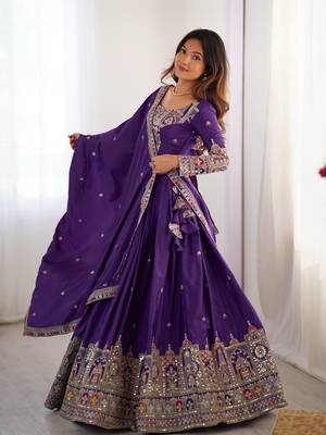 Purple crepe silk lehenga choli for women 5