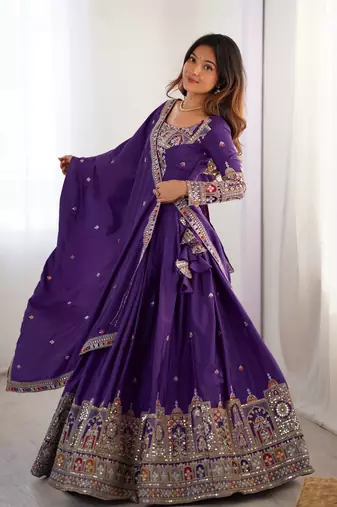 Purple crepe silk lehenga choli for women