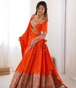 Orange crepe silk lehenga choli for women