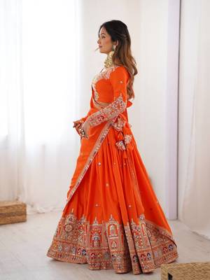 Orange crepe silk blend lehenga choli for women 3
