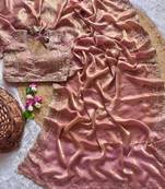 Peach  Color  embroidery  sequence work sattin  silk saree