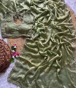 Sea Green Color  embroidery  sequence work sattin  silk saree