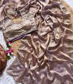 Lavender Color  embroidery  sequence work satin  silk saree