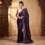 Purple Color Beads And White Pearl Work Silk Blend Saree