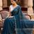 Teal Color Beads And White Pearl Work Silk Blend Saree