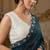 Teal Color Beads And White Pearl Work Silk Blend Saree