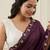 Wine Color Beads And White Pearl Work Silk Blend Saree