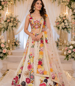Chinon Lehenga Choli Set, Indian Bridal Wedding Outfit, Multi Sequence Work