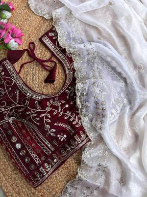 White Color  embroidery  sequence work satin  silk saree 3