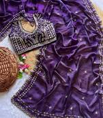Purple Color  embroidery  sequence work satin  silk saree