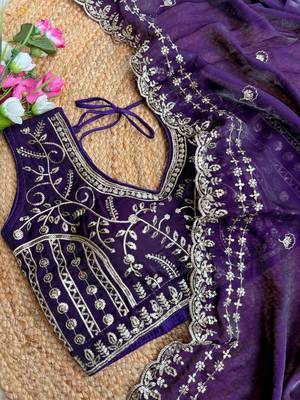 Purple Color  embroidery  sequence work satin  silk saree 2