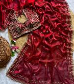 Maroon Color embroidery sequence work satin silksaree