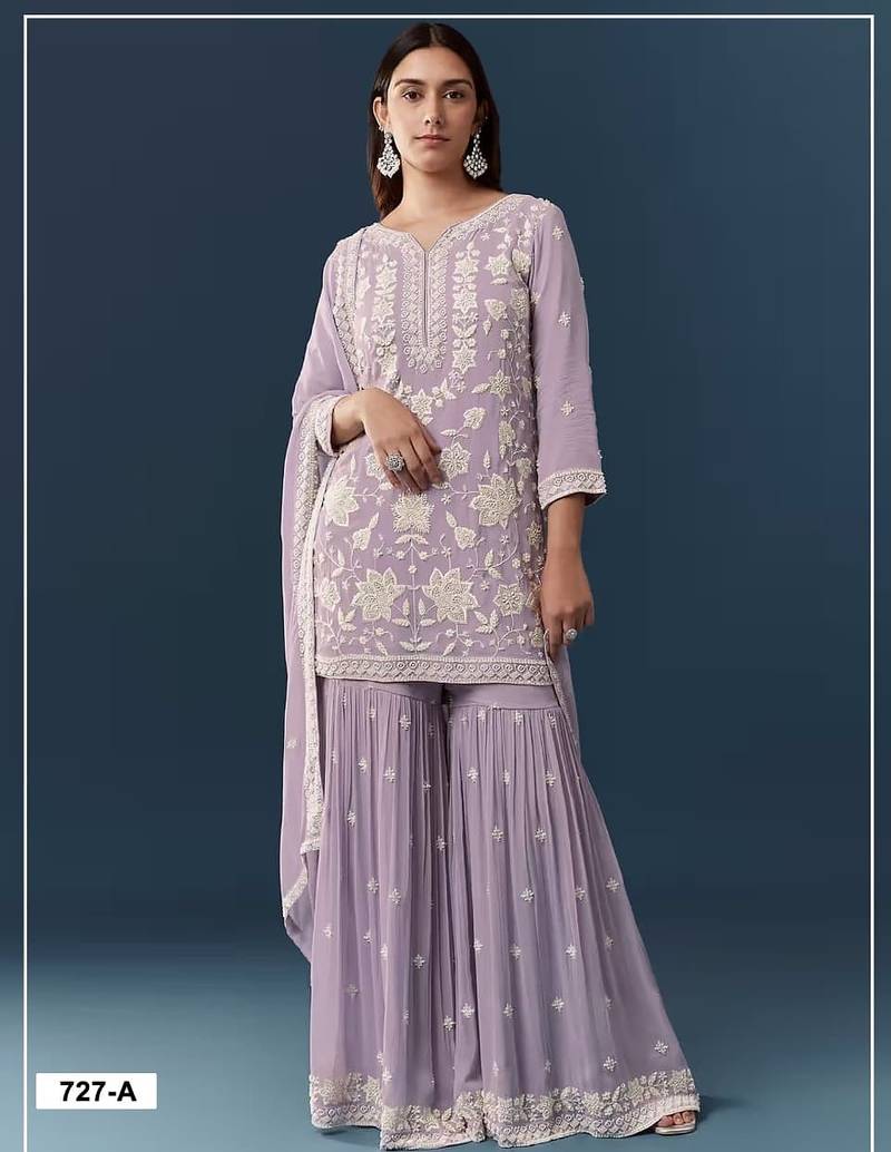 Light purple georgette semi stitched wedding suits