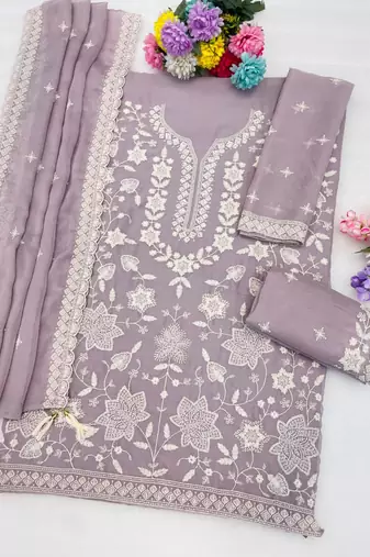 Light purple georgette semi stitched wedding suits
