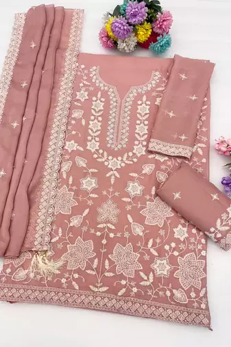 Peach georgette semi stitched wedding suits