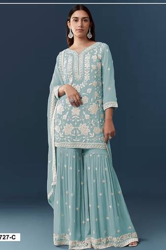 Sky blue georgette semi stitched wedding suits