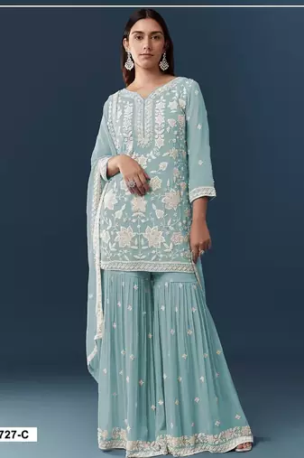 Sky blue georgette semi stitched wedding suits