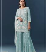Sky blue georgette semi stitched wedding suits