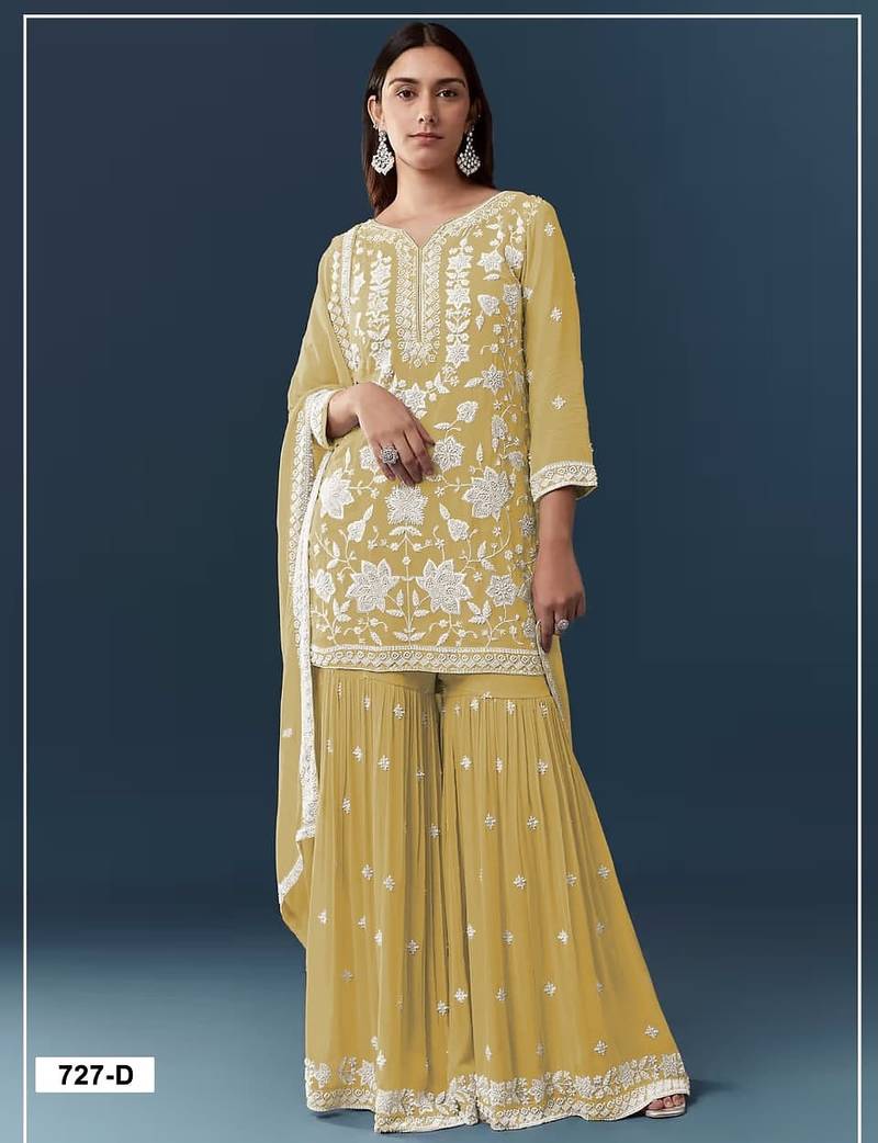 Yellow georgette semi stitched wedding suits