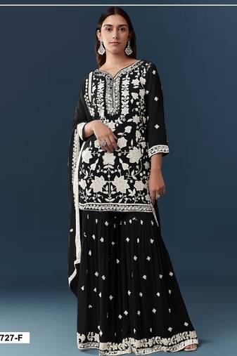 Black georgette semi stitched wedding suits