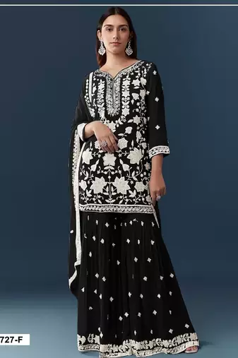 Black georgette semi stitched wedding suits