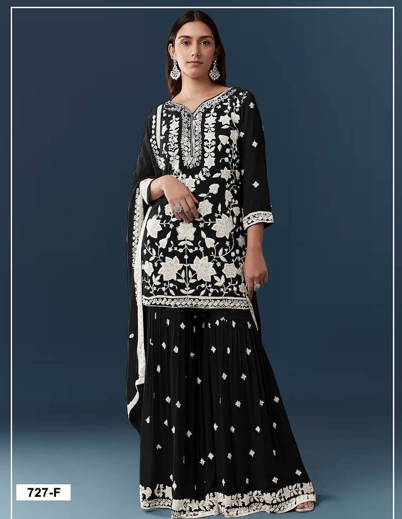 Black georgette semi stitched wedding suits