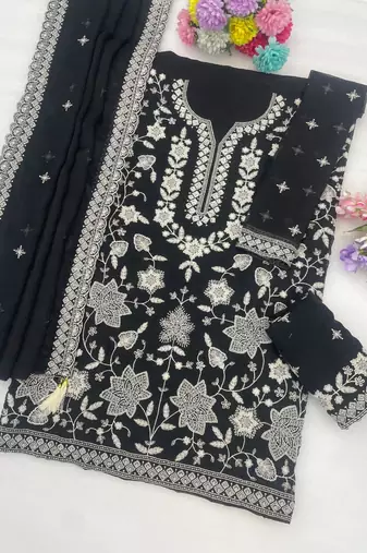 Black georgette semi stitched wedding suits