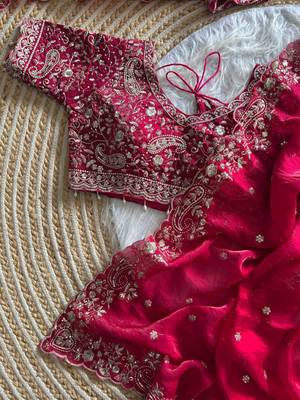 Red Color embroidery sequence work satin silk saree 1