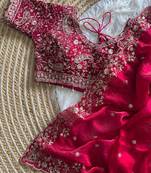 Red Color embroidery sequence work satin silk saree