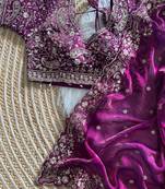 Plum Color embroidery sequence work satin silk saree