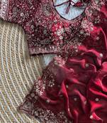Maroon Color embroidery sequence work sattin silksaree