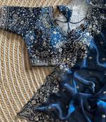 Blue Color embroidery sequence work satin silk saree
