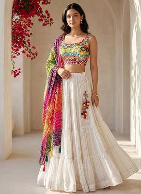 white georgette lehenga choli with sequin thread embroidery 1