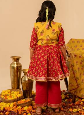Crimson red printed cotton anarkali set 2