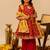 Crimson red printed cotton anarkali set