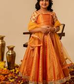 Deep orange embroidered taffeta lehenga set