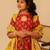 Crimson red printed cotton anarkali set