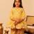 Lemon yellow floral printed cotton anarkali set